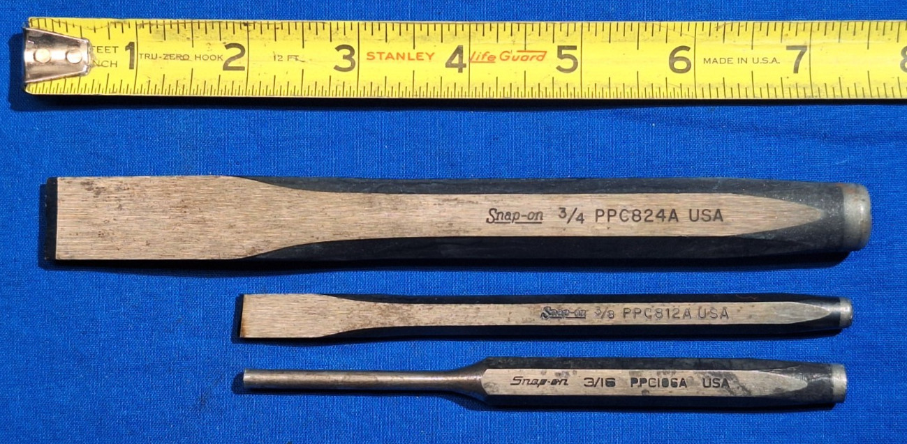 Snap-On PPC824A 3/4″ chisel, PPC812A 3/8″ chisel, PPC106A 3/16″ punch