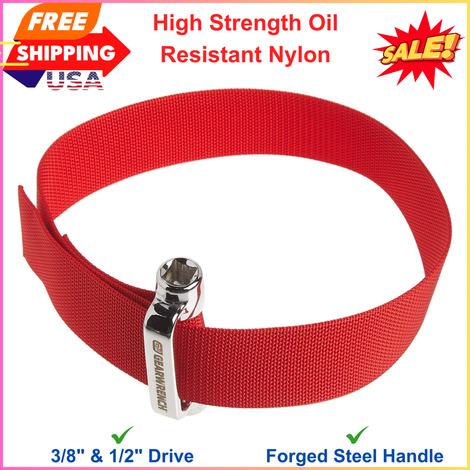 GEARWRENCH 3/8″ & 1/2″ Drive Heavy-Duty Oil Filter Strap Wrench, High Strength