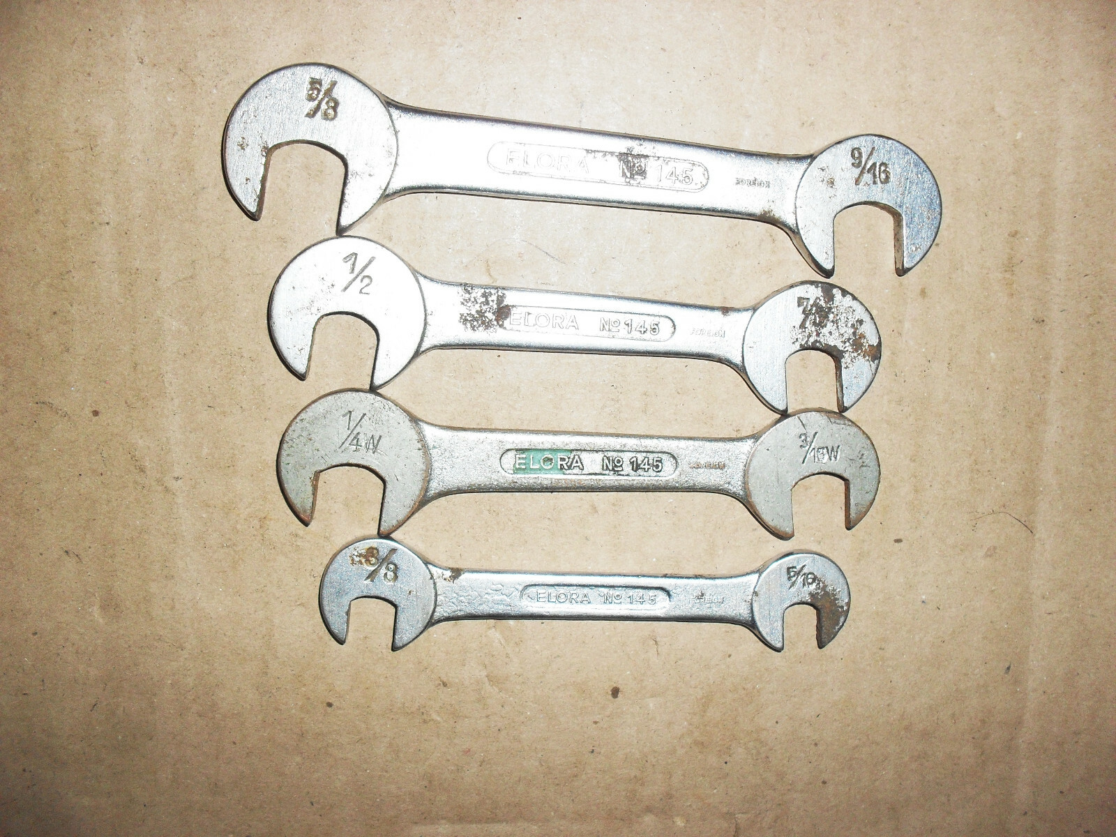 ELORA No.145 SPANNERS SIZES; (5/8×9/16) & (1/2×7/16) & (3/8×5/16) & (1/4Wx3/13W)