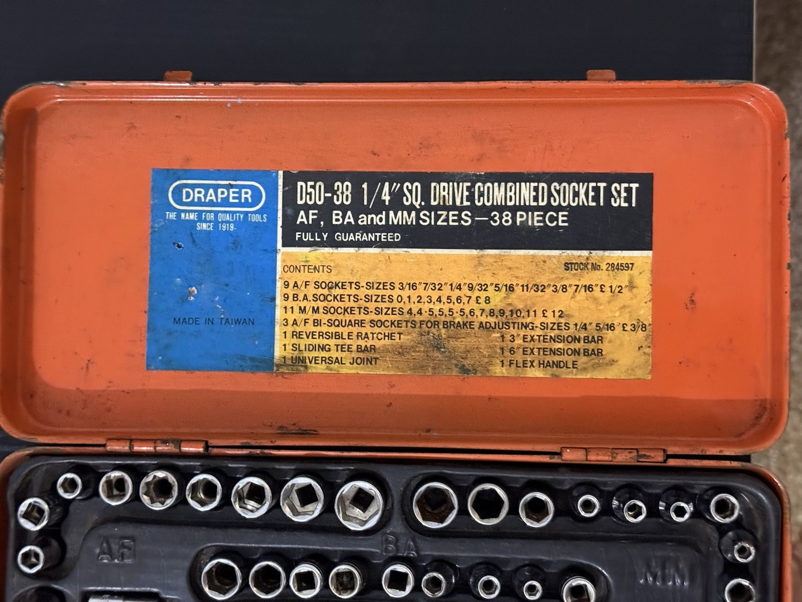 GENUINE DRAPET 1/4″ DRIVE SOCKET SET AF IN GOOD CONDITION AS CAN BE SEEN IN CASE