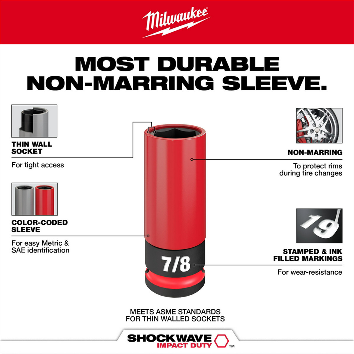 Milwaukee Tool SHOCKWAVE Impact Duty 1/2 Drive 13/16″ SAE Lug Nut Wheel Socket