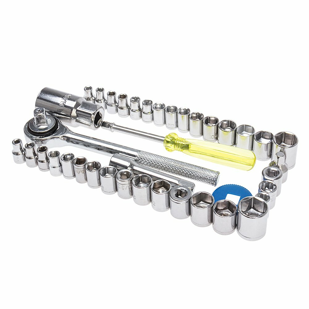 40Pcs Socket Tool 1/4» & 3/8″ Drive Ratchet Wrench Set W/Case For SAE & Metric