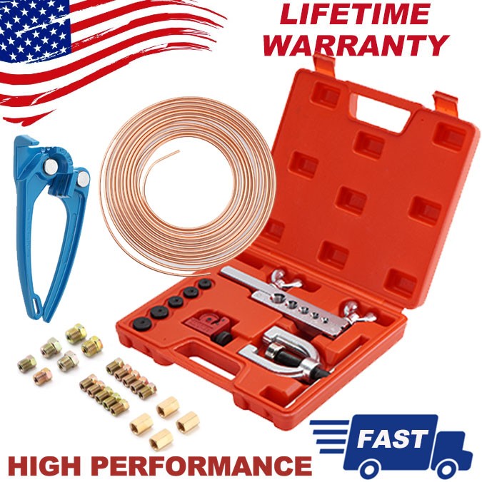 25FT 3/16 Copper Coated Brake Line Single & Double Flaring Tool & Tube Bender