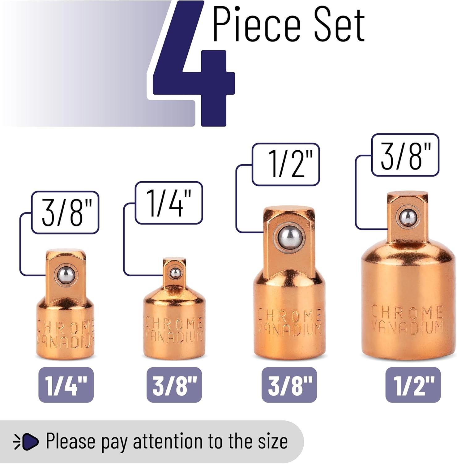 4-Piece Rose Gold Impact Socket Adapter Set – Chrome Molybdenum Steel