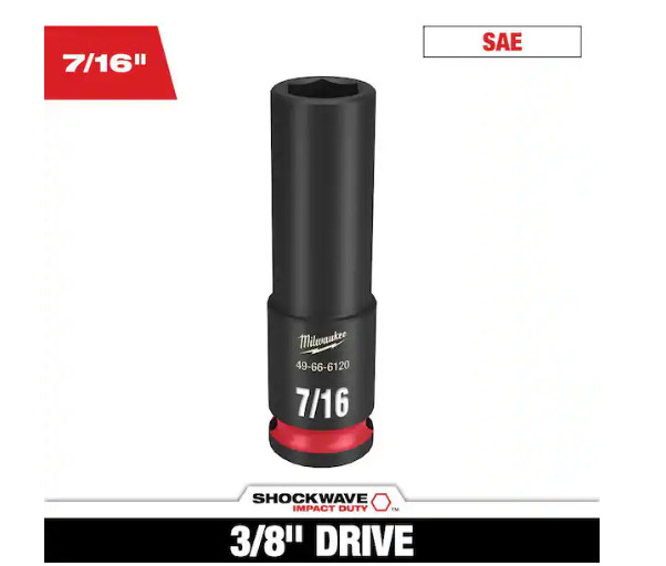 Milwaukee SHOCKWAVE Impact Duty 3/8″ Drive 7/16″ Deep 6 Point Socket – Pack of 1