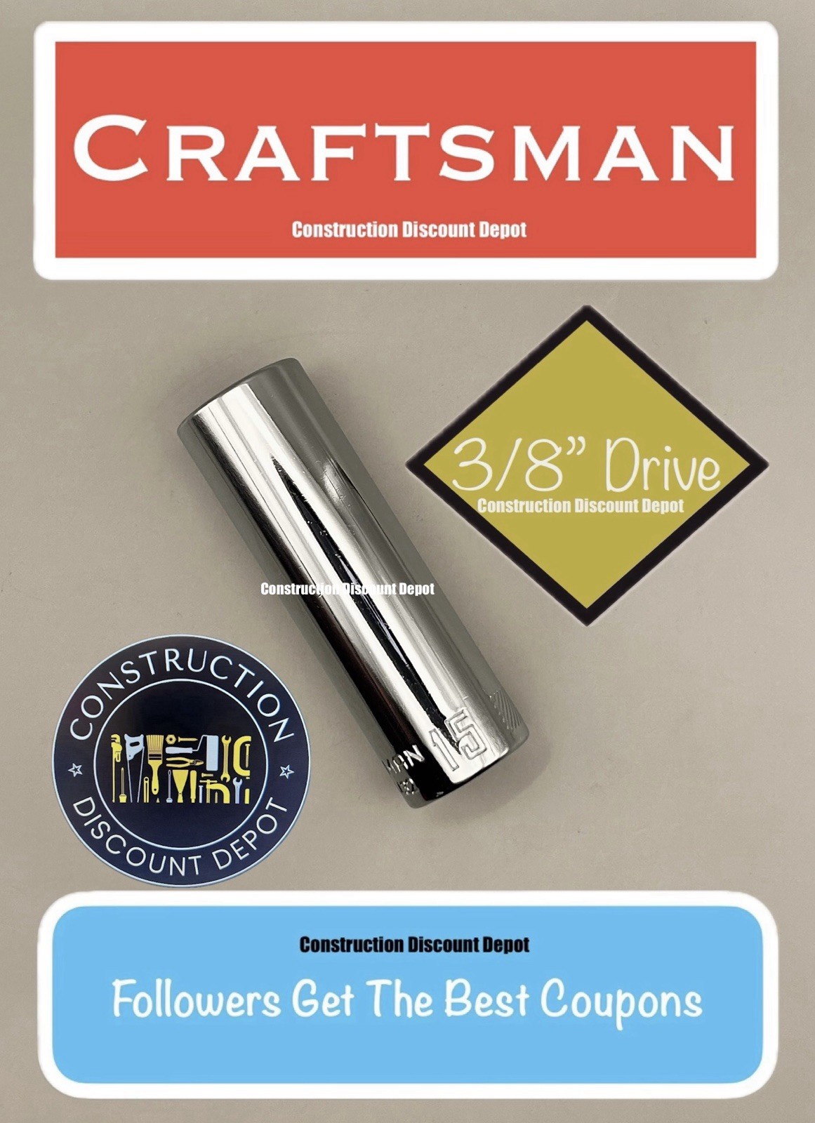 Craftsman 6 Pt 3/8″ Drive Chrome Deep 15 MM Socket Scheduled Preowned CMMT44432