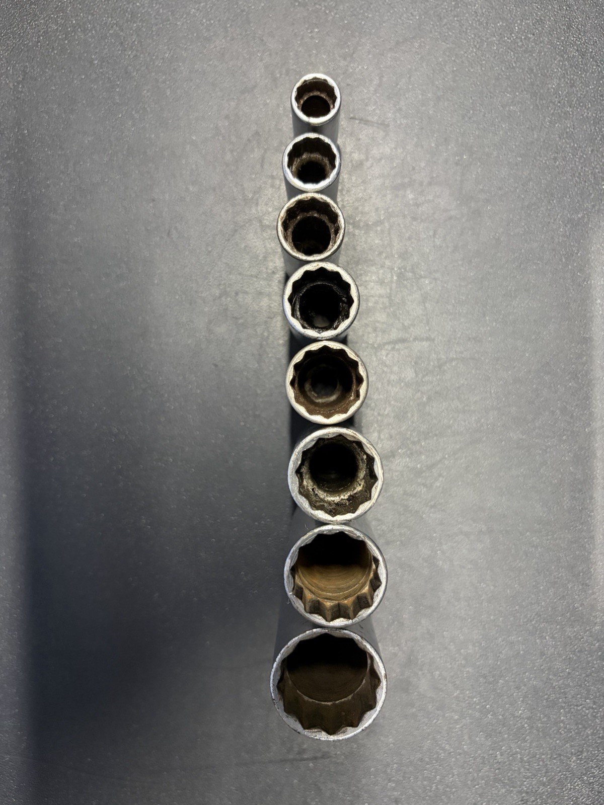 Snap-on 3/8” Deep Socket Set Sae 12 Point 3/8”—3/4”, 7/8 Rough Condition