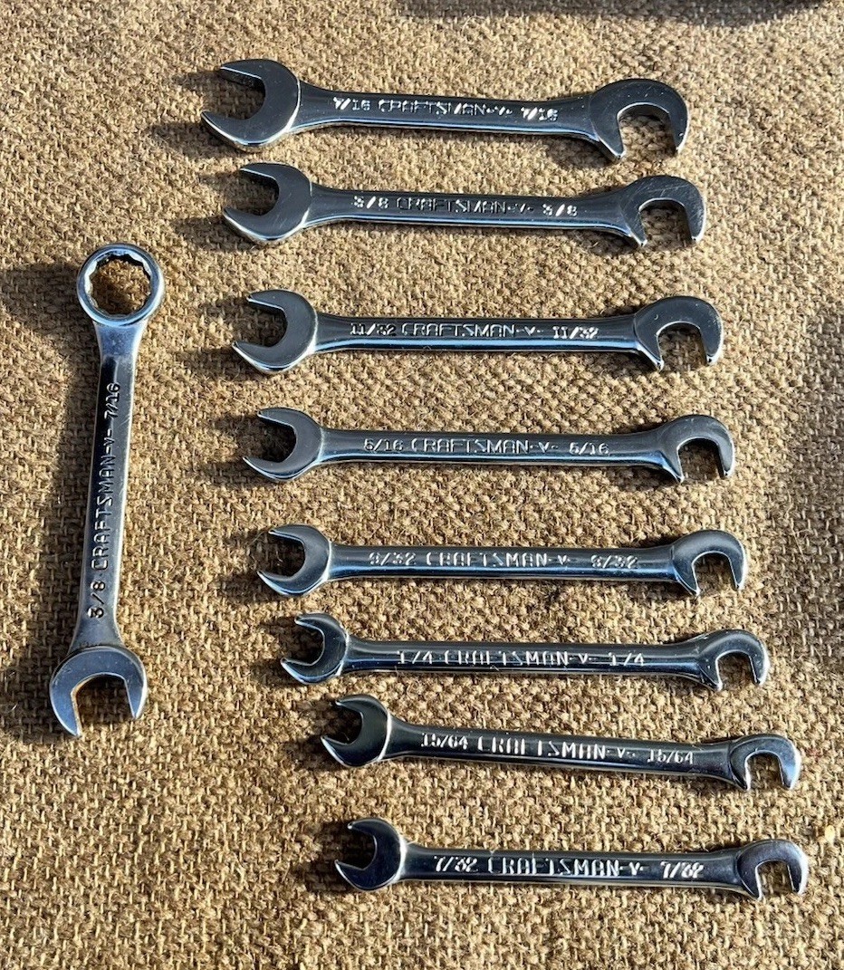 Vtg 8pc Craftsman 4306 SAE Open End Ignition Wrench Set USA +Extra 3/8 Combo -v-
