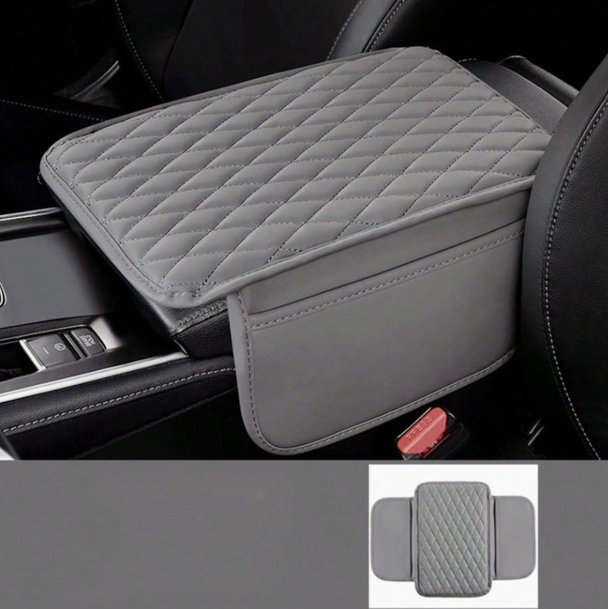 1pc Leather Car Armrest Cover – Console Cushion with 2 Storage Pockets-NEW