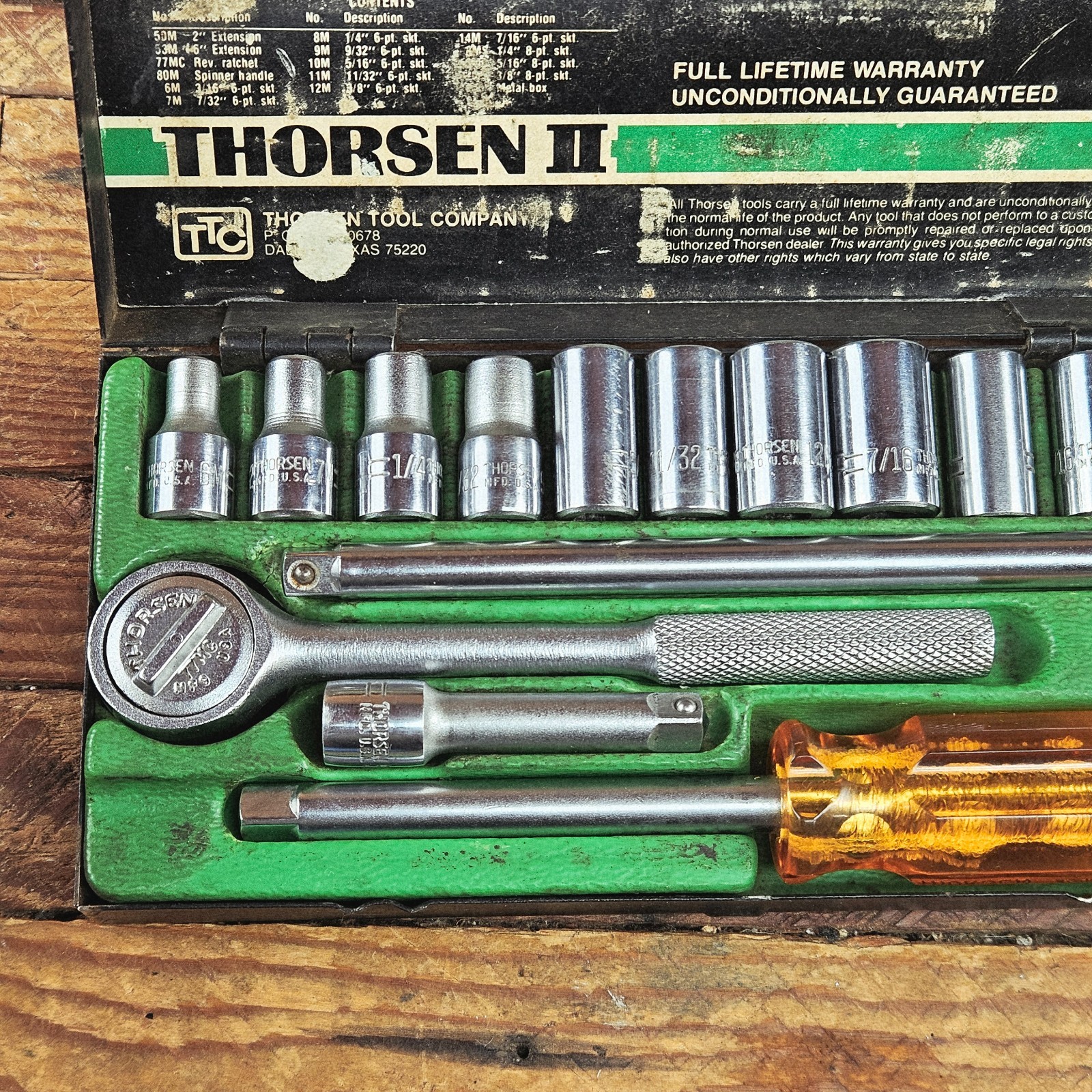 Made in USA Thorsen 1/4″ Drive 16 Piece 77MC Ratchet Socket Set in Metal Box