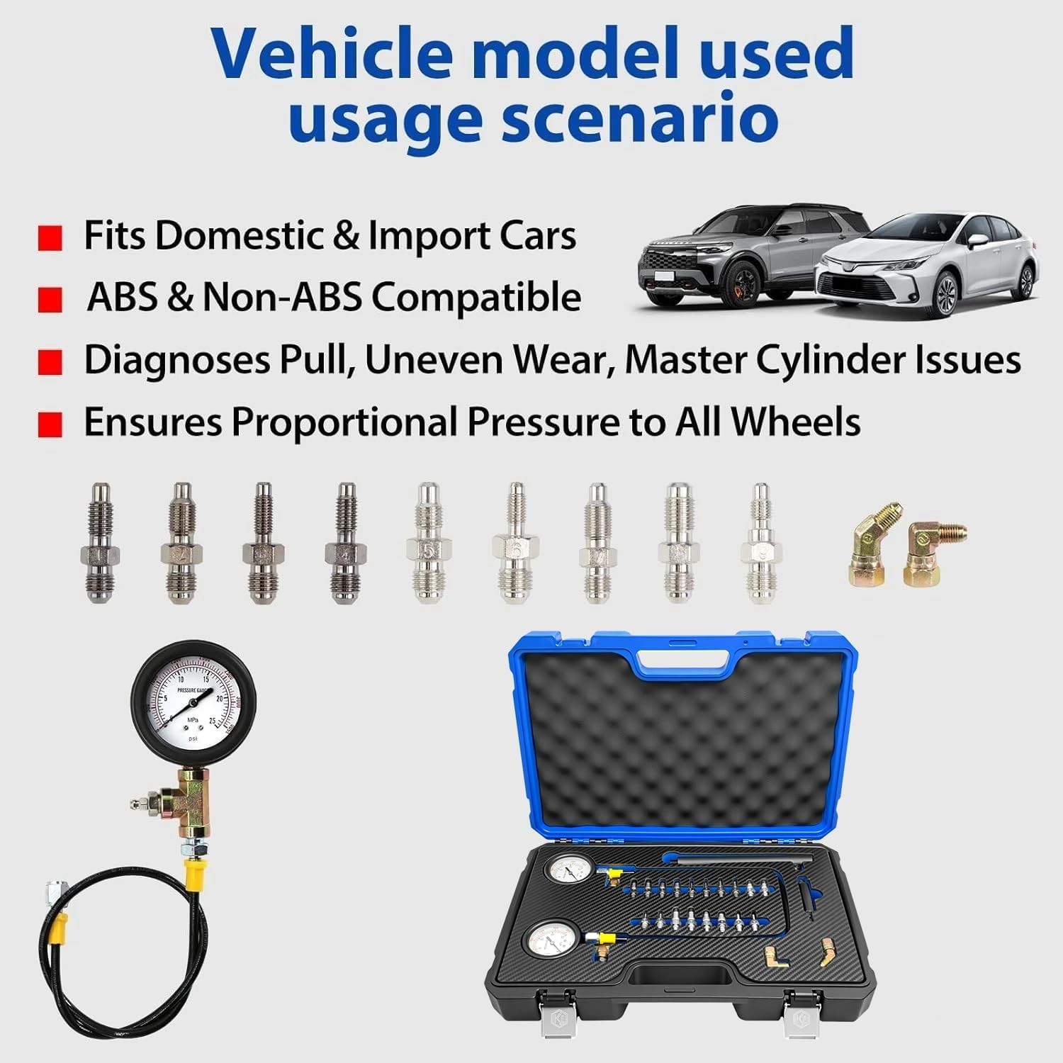 Brake Pressure Tester, Universal Brake Pressure Gauge 0-3500PSI for Gasoline Car