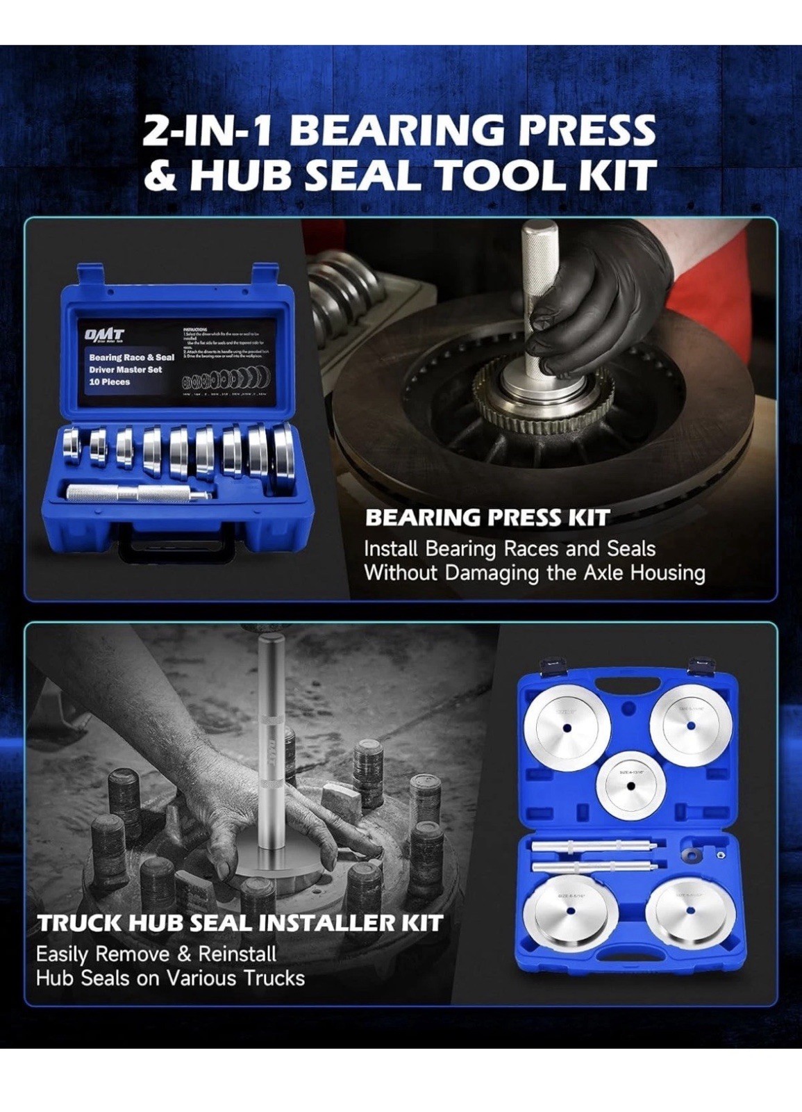 OMT 2 in 1 Bearing Press & Truck Hub Seal Tool Installer Kit Seal Driver
