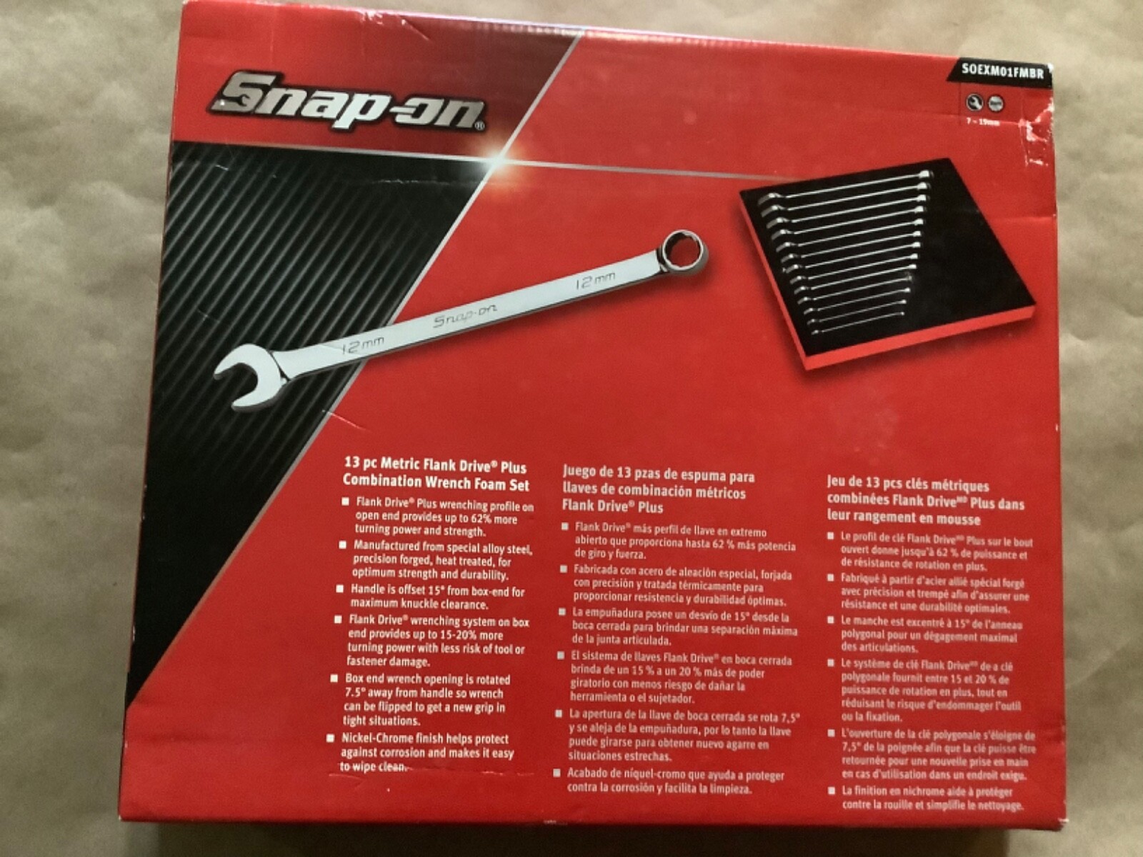 New Snap-on FMWR01BR Red Foam Organizer for 13pc 7-19mm Combination Wrench Set
