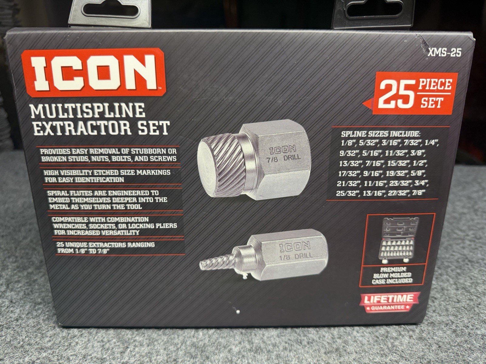 ICON Multispline Extractor Set 25 Pc XMS-25 Bolt Nut Stud Screw Remover 58699