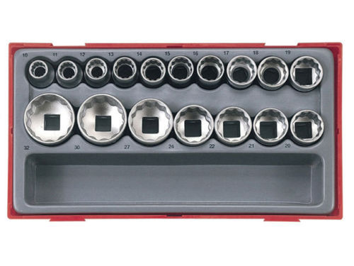 Teng Tools TT1217 17 Pce 1/2 Drive Socket Set 12 Point Bi Hex Double Cut + CASE