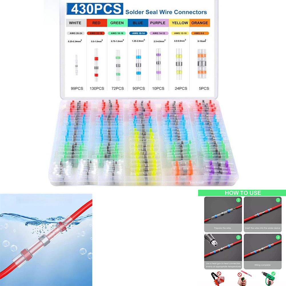 430PCS Solder Seal Heat Shrink Wire Connectors Kit Waterproof for Car and Home