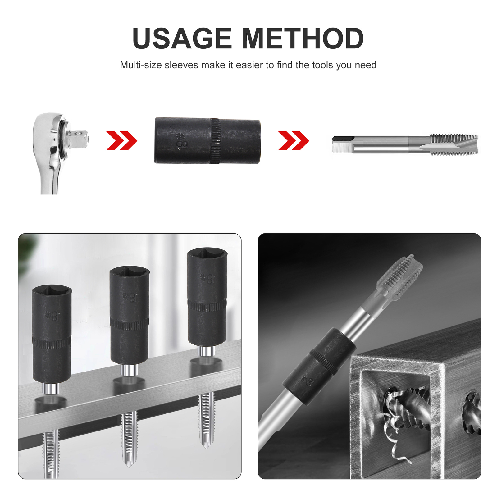 3/8″D and 1/4″D Taps Magnetic Socket Set 8pc Magnetic Hold on Socket Rail Tools