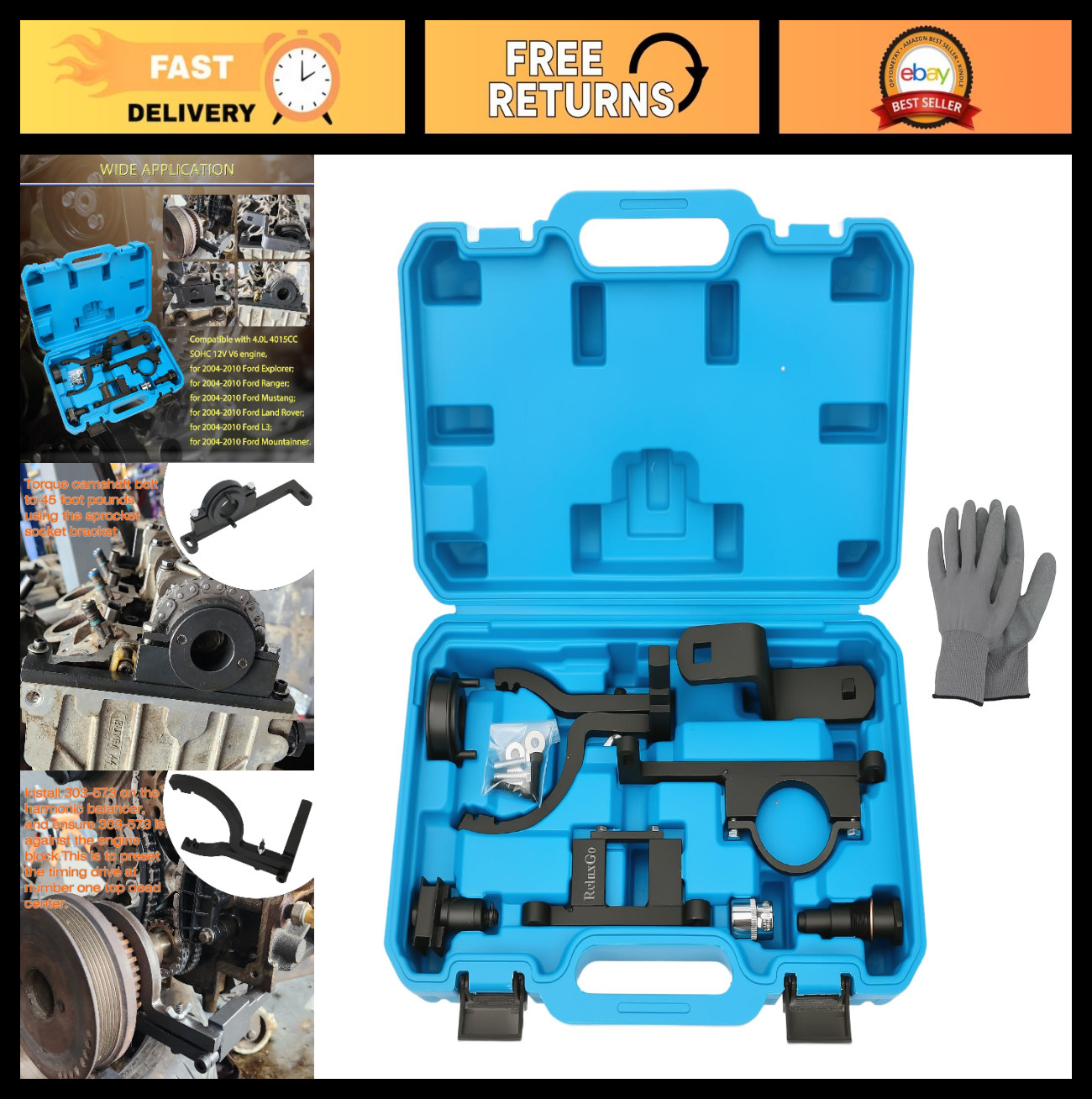 Camshaft Timing Tool Kit for Ford, Land Rover, Mazda V6 4.0L, with Case & Gloves