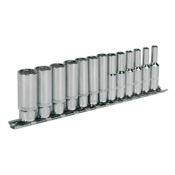Sealey Premier 13 Piece Metric 1/4″ Sq Dr Hex Deep 4mm To 14mm Socket Set,AK2692
