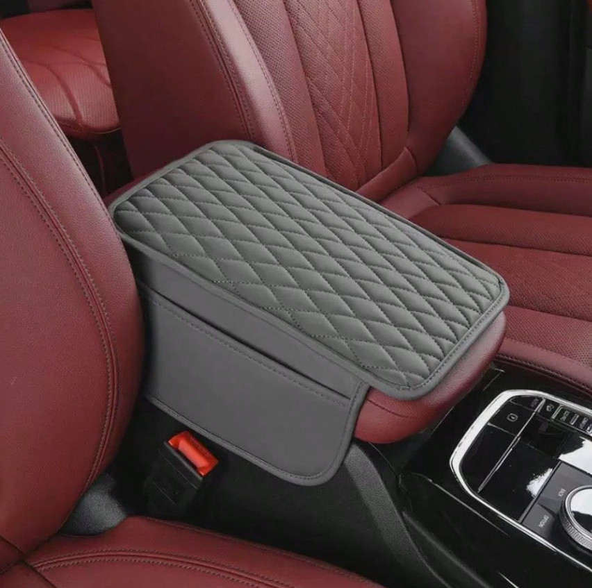 1pc Leather Car Armrest Cover – Console Cushion with 2 Storage Pockets-NEW