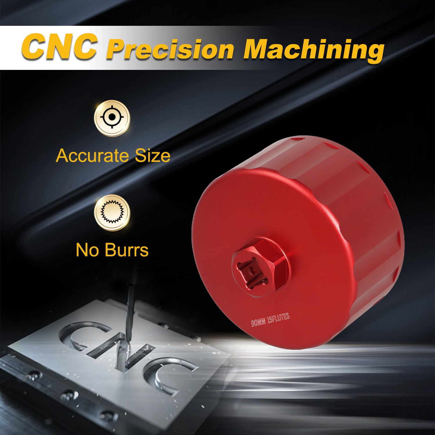 CNC 90mm 15 Flute Oil Filter Removal Wrench for Jaguar Rover 3.0L 5.0L Engine