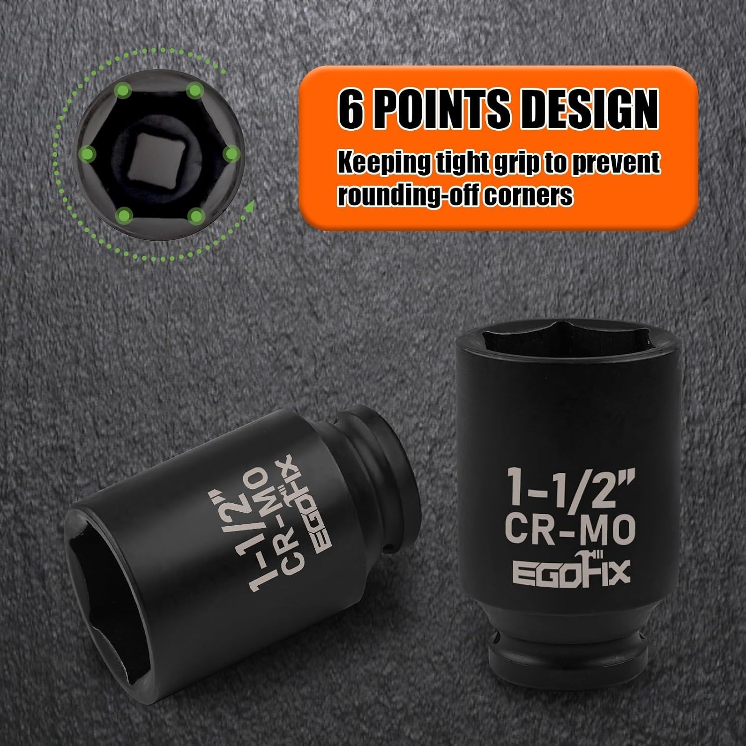 Professional 1/2 Inch Drive 1 1/2 Inch Deep Impact Socket – Anti-Rounding Design