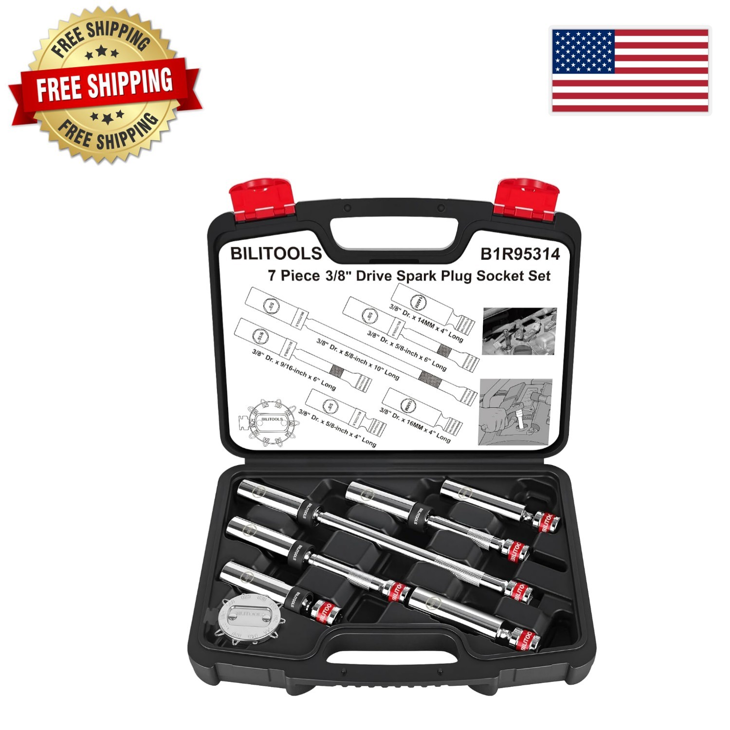 7-Piece Magnetic Swivel Spark Plug Socket Set with Gap Tool – Chrome Vanadium