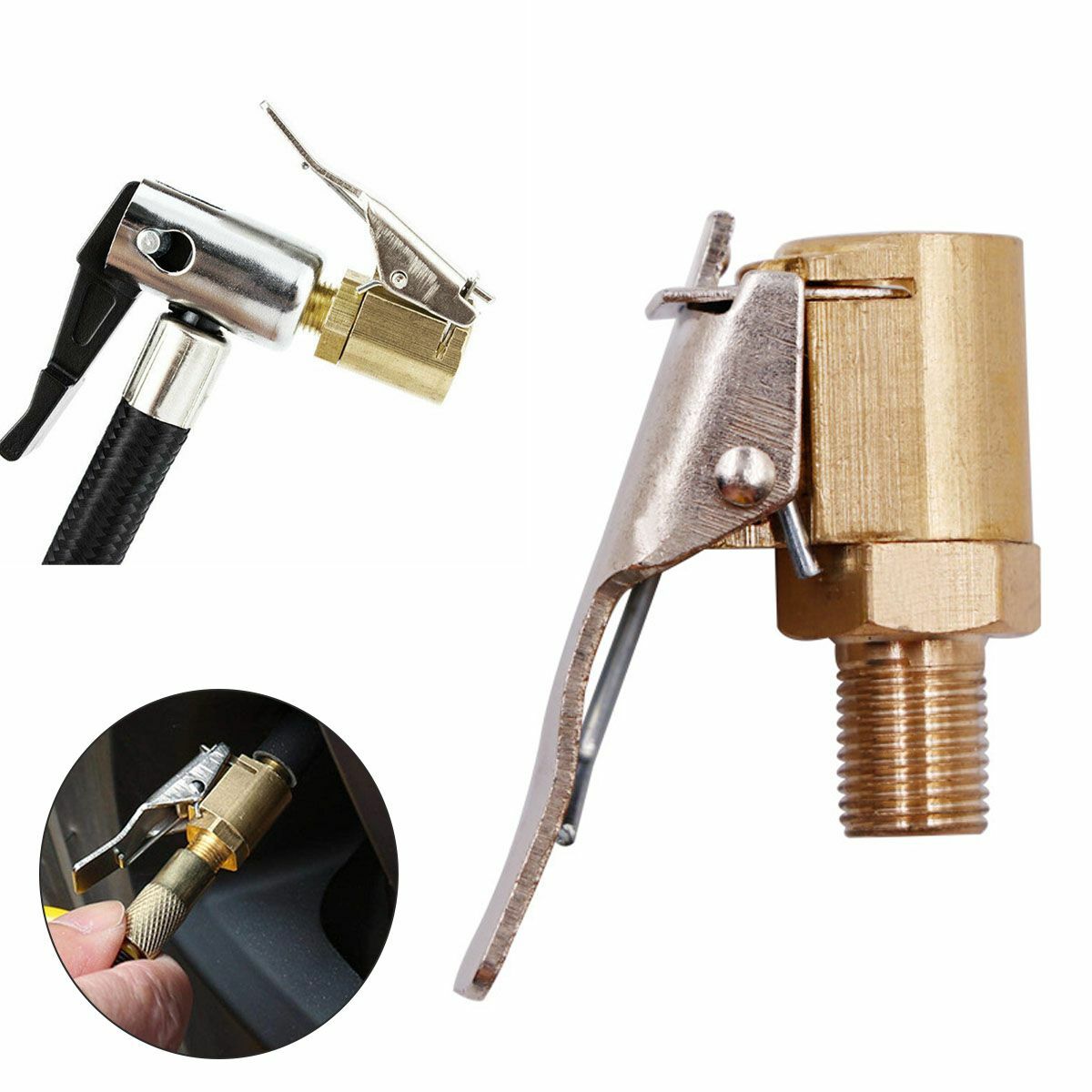6 Pcs 8mm Car Tyre Wheel Tire Air Chuck Inflator Pump Valve Clip Connector Brass