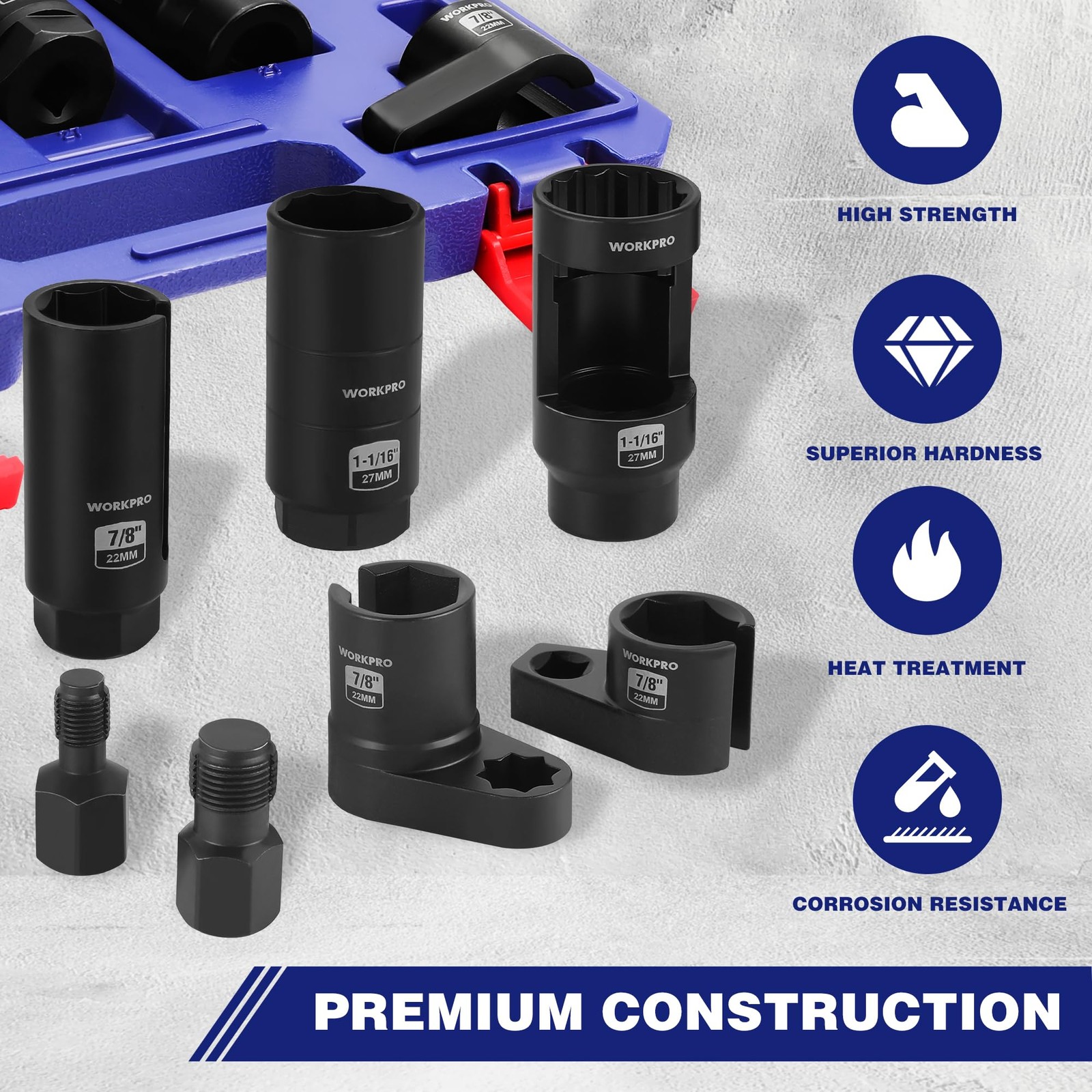 7PCS O2 Oxygen Sensor Socket, Automotive 3/8″ 1/2″ Drive x 11/16″ 7/8″ 27mm 2…