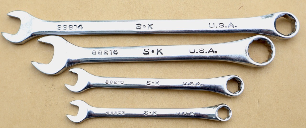 (4) S-K Tools (USA) Combination Wrenches / 7/16 – 1/2 – 5/16 – 1/4 – SAE / MTT