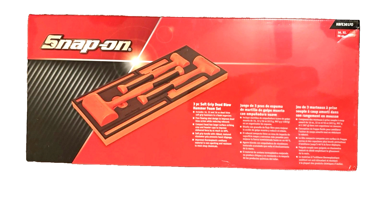 New Snap-on™ HBFE301FO 16 32 56 oz Orange Dead Blow Hammer Foam Set HBFE16