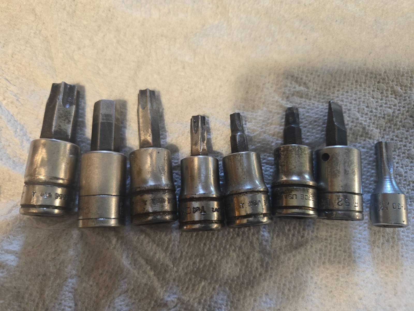 Snap On – 3/8″ & 1/4 Drive 7 Pc TORX Std Bit Skt Set-55, 45, 40, 30, 27, TM30 +