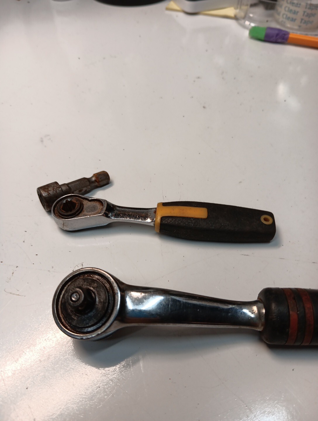 2 Vintage Ratchets,1/4 Drive Ampro C-rv ,no Name On The Other ,like A Nut Drive