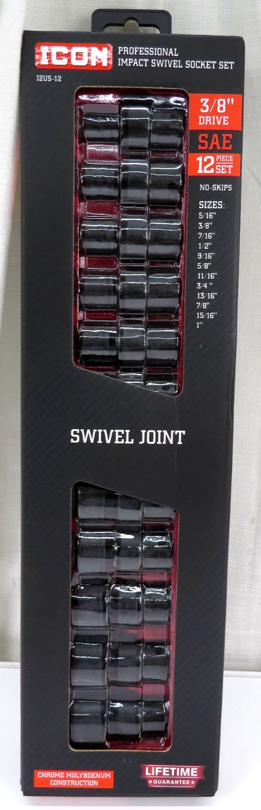 Icon I2US-12 12 Piece 3/8″ Drive Professional Impact Swivel Socket Set SAE 59745