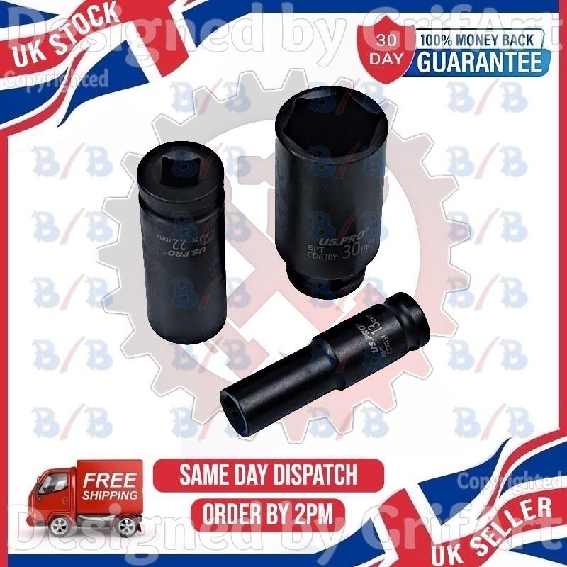 US PRO 16PC DEEP IMPACT SOCKET SET 6PT METRIC LONG REACH HEX SOCKET 1/2″ DRIVE