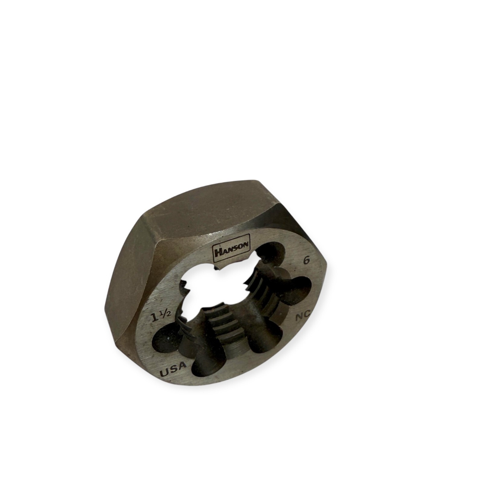 Hanson 1-1/2-6 NC x 2.5 in Rethread Hex Die Carbon Steel RH Made in USA