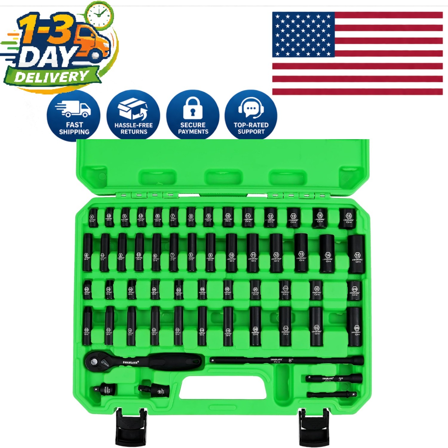 Comprehensive 56-Piece 1/4-Inch Drive Socket Set with 6-Point Design and Ratchet