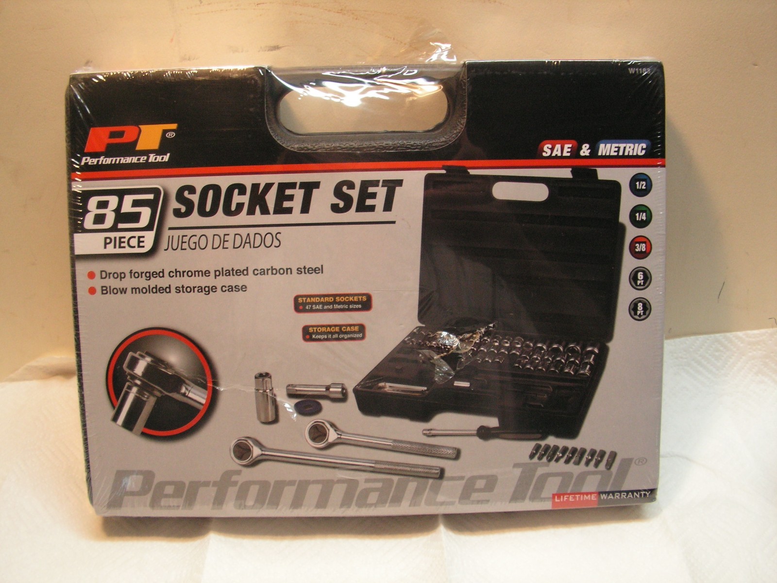 Performance Tool Kit 85 Piece Socket Set SAE & METRIC Chrome Finish W/ Case
