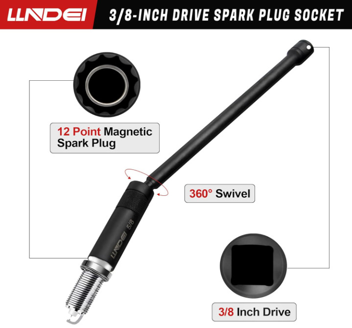3/8″ Drive Magnetic Swivel Spark Plug Socket Set, 12-Point, 6pcs