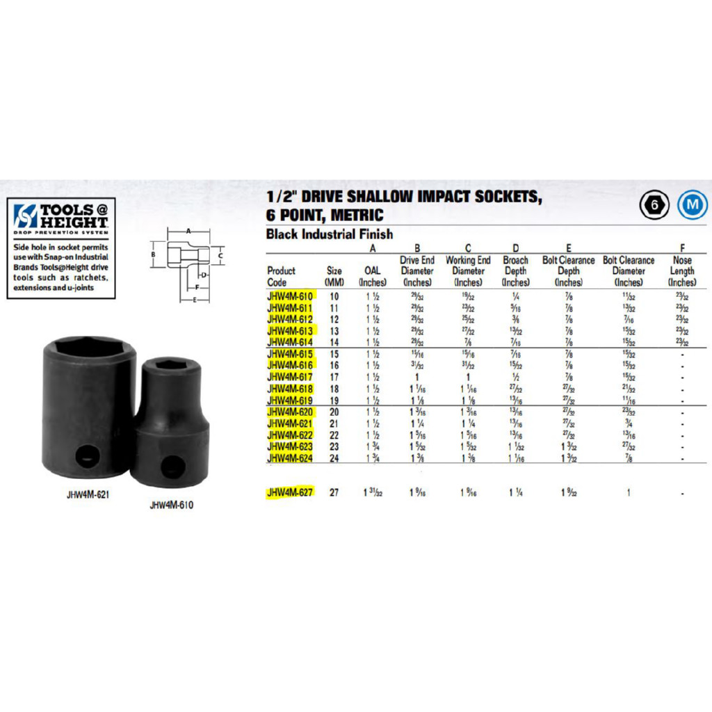 1/2″ Drive, 16 Piece Shallow Impact Socket Set, 6 Point, Williams JHWMS-4-16RC