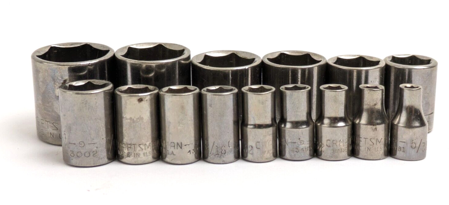 Vintage 15pcs Craftsman 6 Point SAE Socket Set ‘G’ Series USA Made 13/16 to 5/32