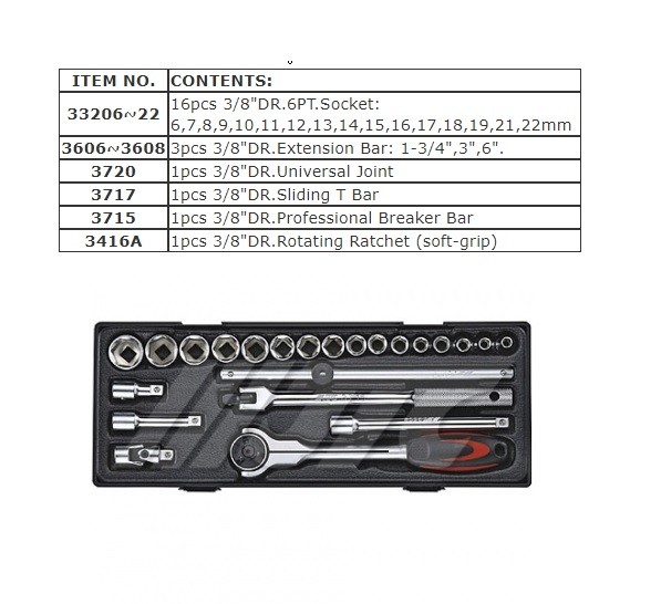 JTC 3/8″DR.23PCS SOCKET SET 6~22 MM, JTC TOOLS # K3234