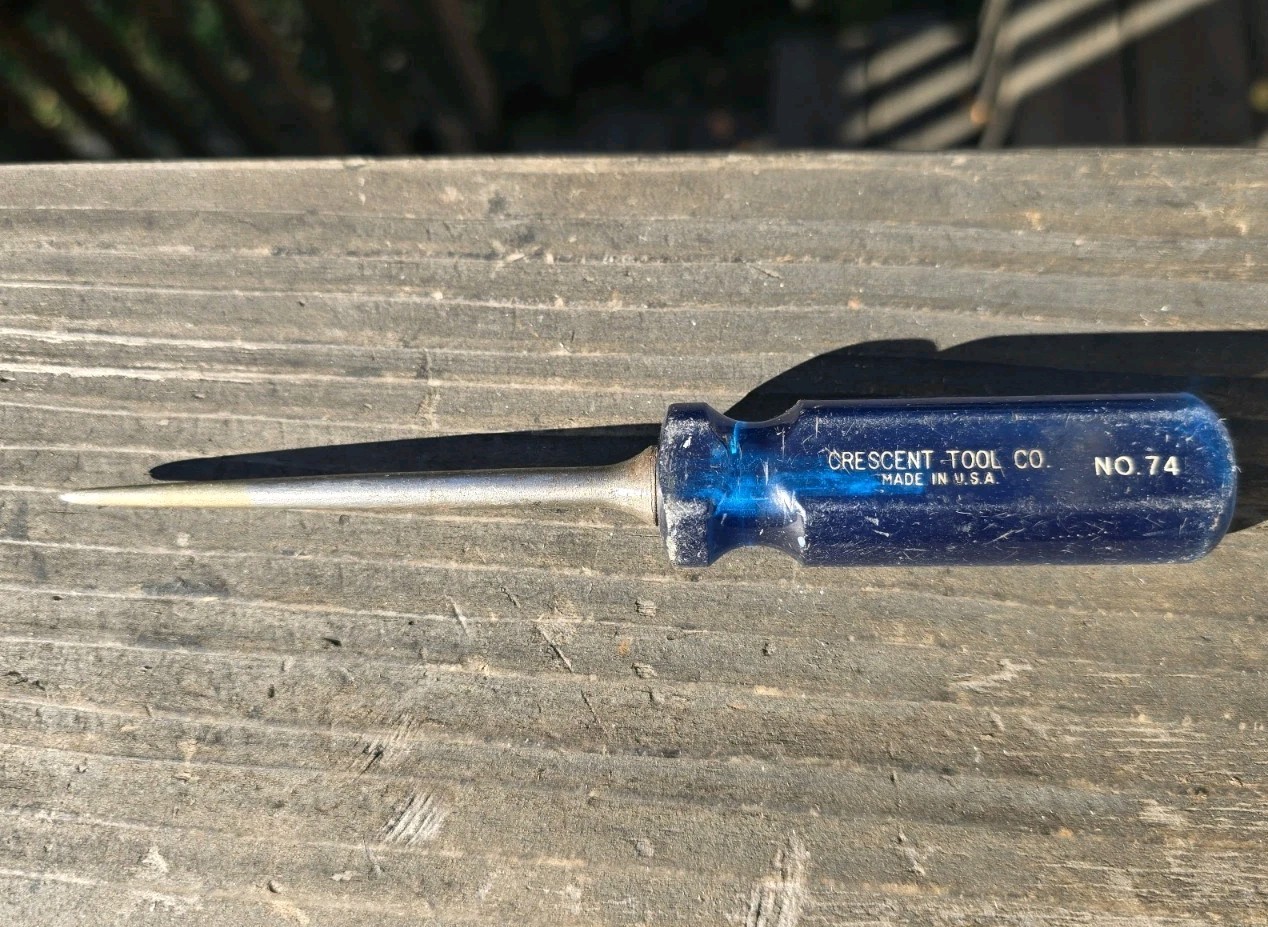 Vintage Crescent Tool Co. USA No. 74 Blue Handle Awl