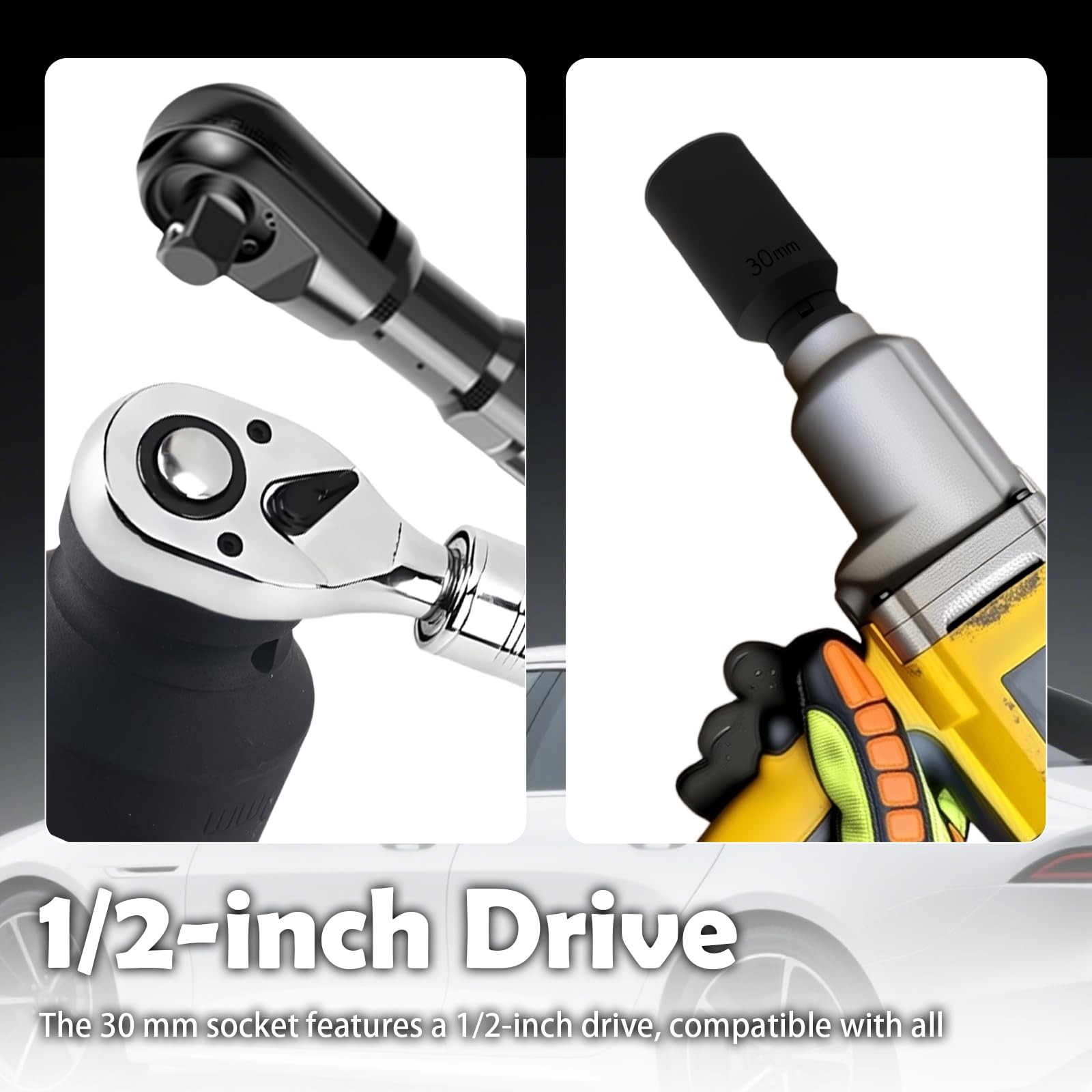 30mm Socket 1/2″ Drive,12-Point Impact for 3.07×1.61×1.61 inch,
