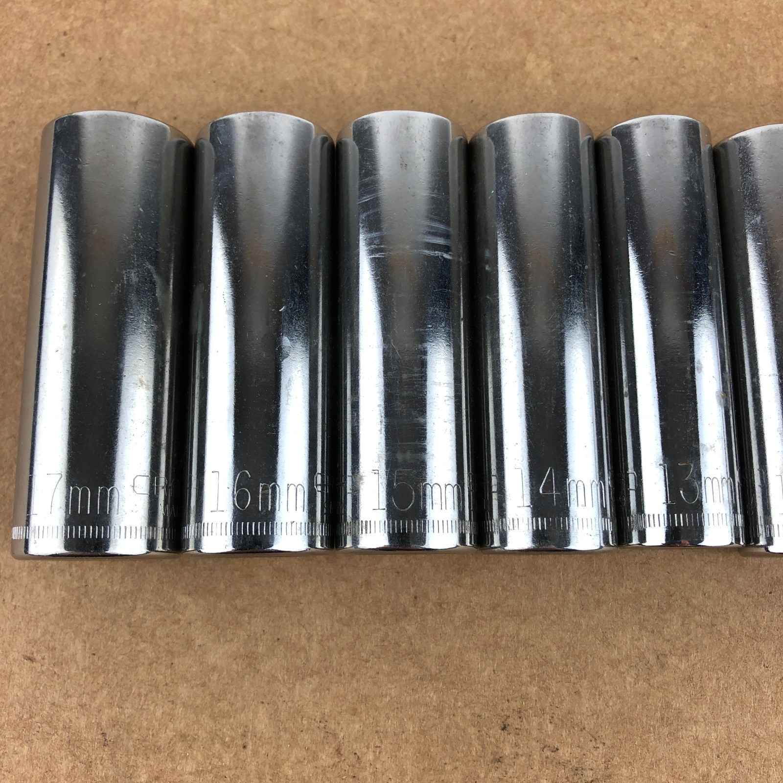Craftsman 3/8″ Drive 6 Pt Metric Deep Socket Set 9mm-17mm USA Vintage V G Series