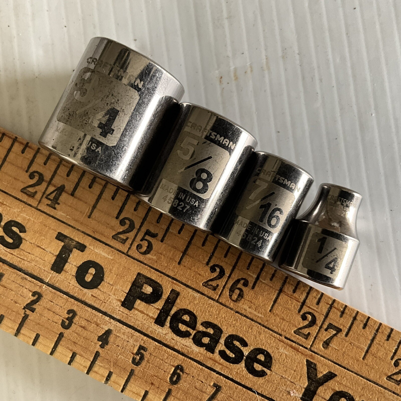 Vintage Craftsman 4pc 3/8” Drive 6 Point Socket Set USA 1/4” to 3/4” Easy Read