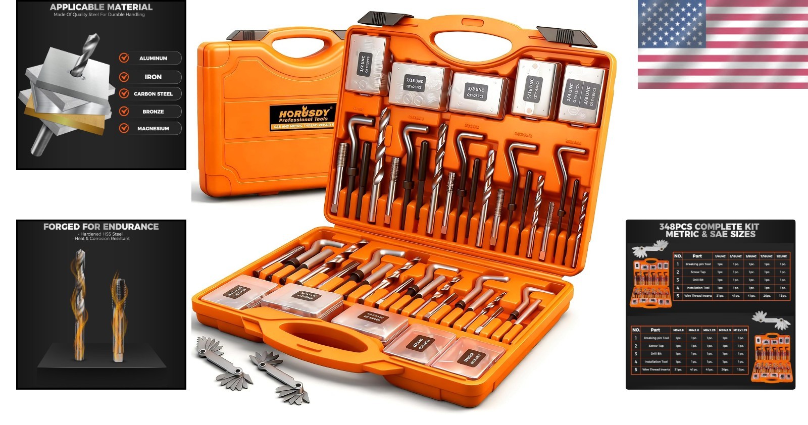 Complete 348-Piece Thread Repair Kit: Ideal for Engine & Spark Plug Restoration