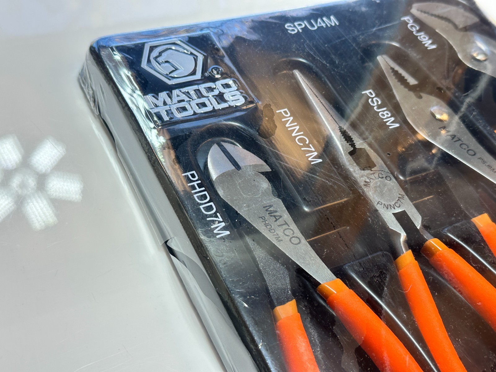 NEW Matco Tools SPU4M 4pc Universal ORANGE GRIP Pliers Set w/ Tray, Sealed NOS
