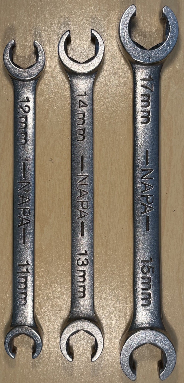 NAPA Tools Metric Double Flare Nut Line Wrench Set 11mm-15mm, 17mm 3pc USA- EUC