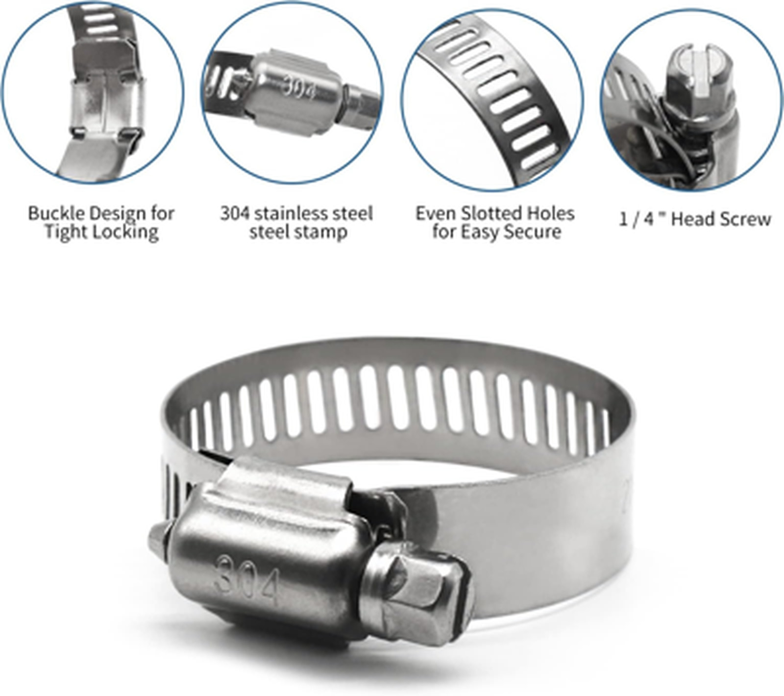10 Pack Stainless Steel Hose Clamps 1-1/2 to 2-1/2 Inch Worm Gear Pipe Fuel Line